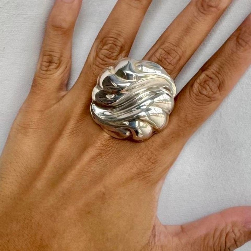 Large Sterling Silver Ring Adjustable Size 7 Taxco Modernist Minimal OOAK Mexico